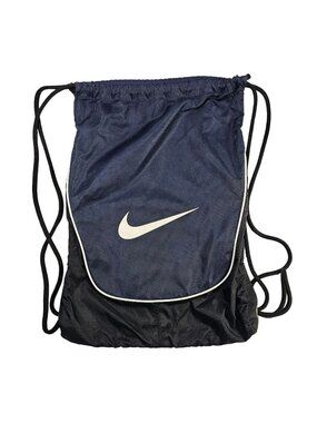 Nike Drawstring Backpack 12"x17" Lightweight Nylon Gym Bag Navy Blue & Black